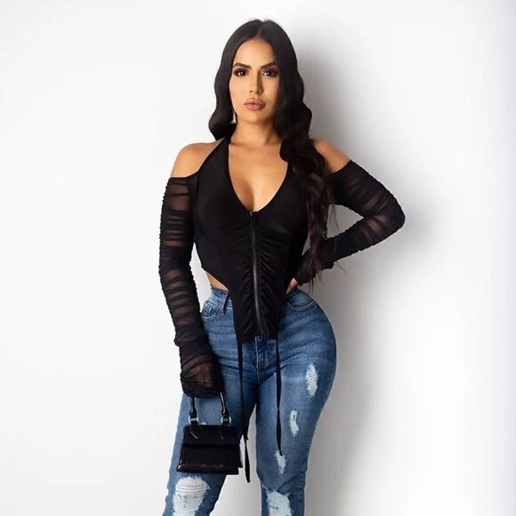 Cold Shoulder Runched Top  - Picture 1 of 2